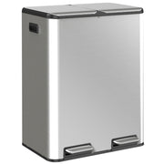 HOMCOM double kitchen pedal bin, 2 x 30L size, angled studio view