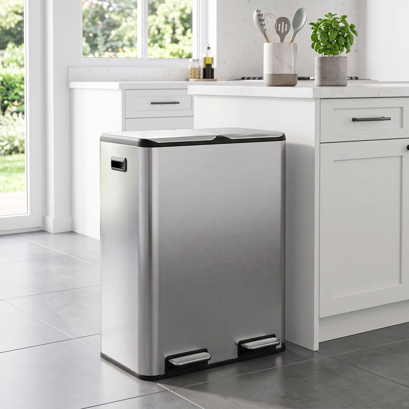 HOMCOM 2 x 30L double kitchen bin in a modern white kitchen