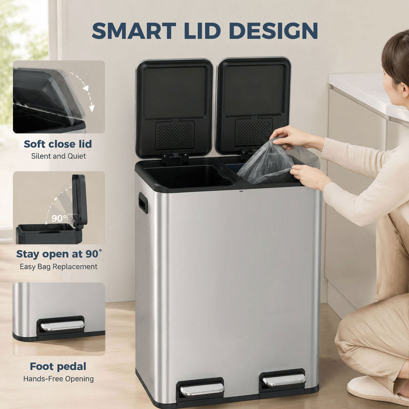 Soft-close lid and foot pedal on the 2 x 30L bin while adding a liner