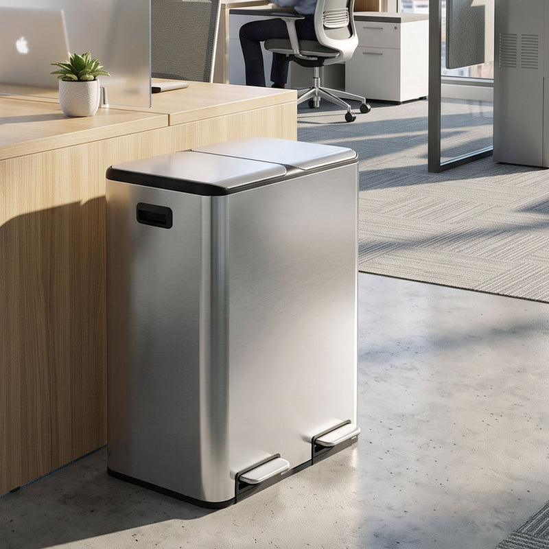 HOMCOM 2 x 30L double kitchen bin in a modern office breakout area