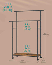 Dimensions diagram showing the rack at 39.6 x 98.5 x 156.8 cm with load capacity per section