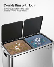 Open double bin showing separate waste and recycling compartments