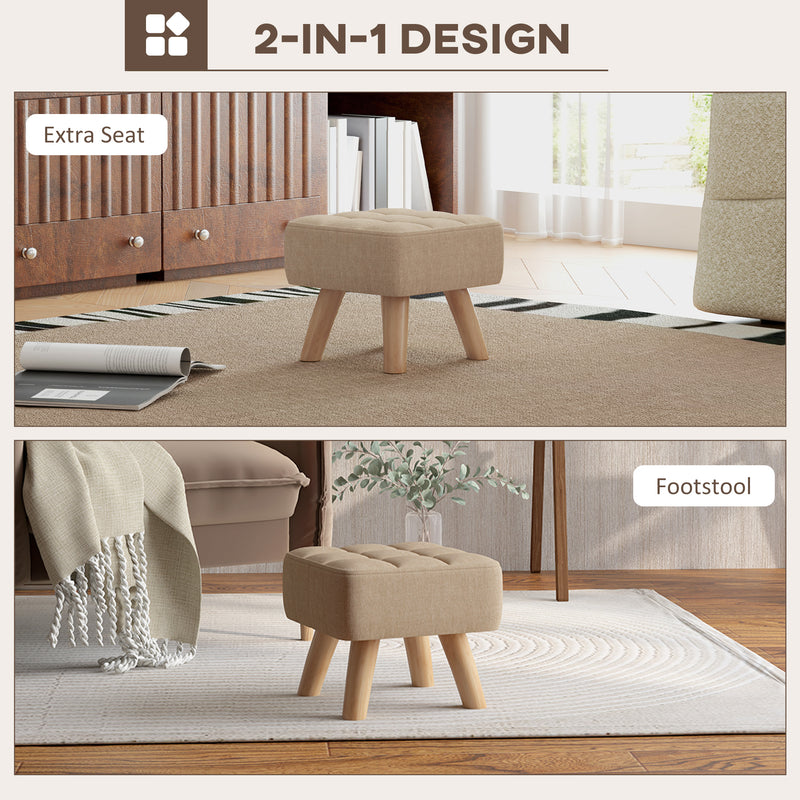 Brown Linen Look Square Padded Footstool Ottoman for Living Room by HOMCOM