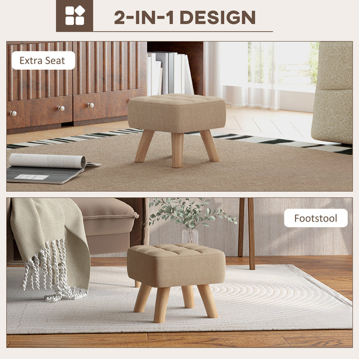 Brown Linen Look Square Padded Footstool Ottoman for Living Room by HOMCOM