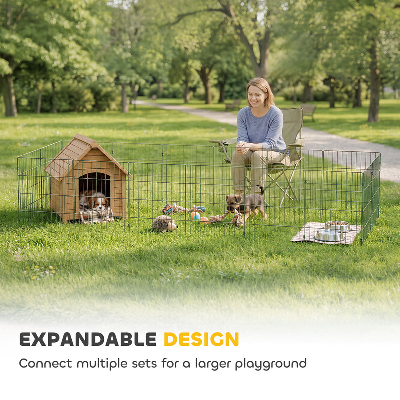 Dog Playpen for Small Dogs Indoor Outdoor Safe Flexible Pet Enclosure Green AOSOM