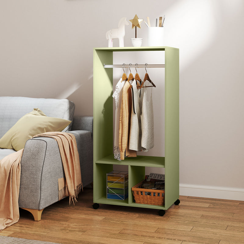 Green Small Open Wardrobe on Wheels with Clothes Rail and Shelves by HOMCOM