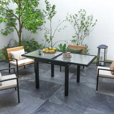 Extending Garden Dining Table Aluminium Frame Tempered Glass Black and Clear by Outsunny