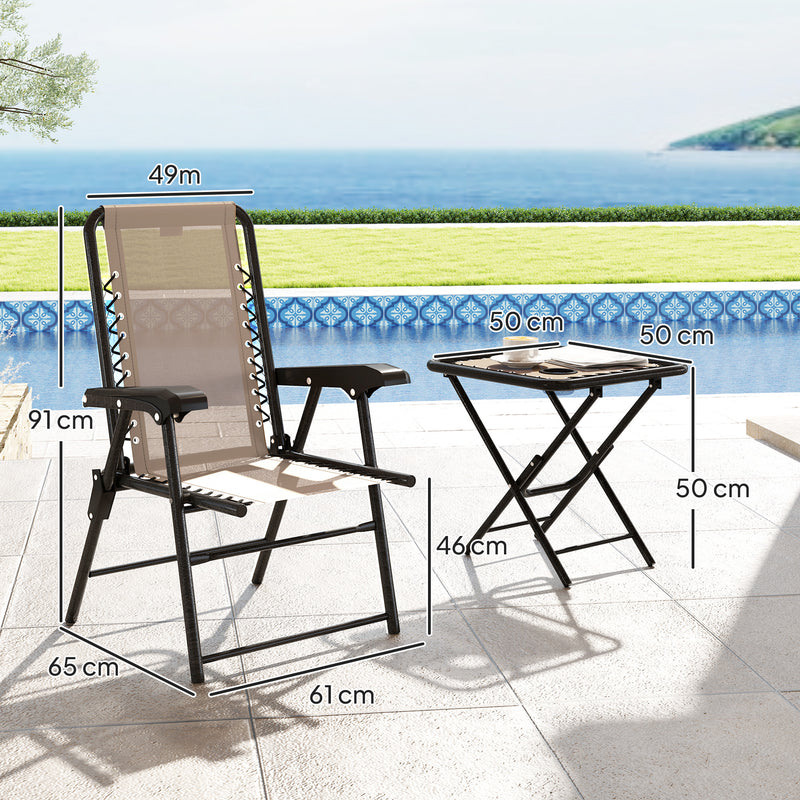 Three Piece Garden Bistro Set with Table and Chairs Khaki by Outsunny