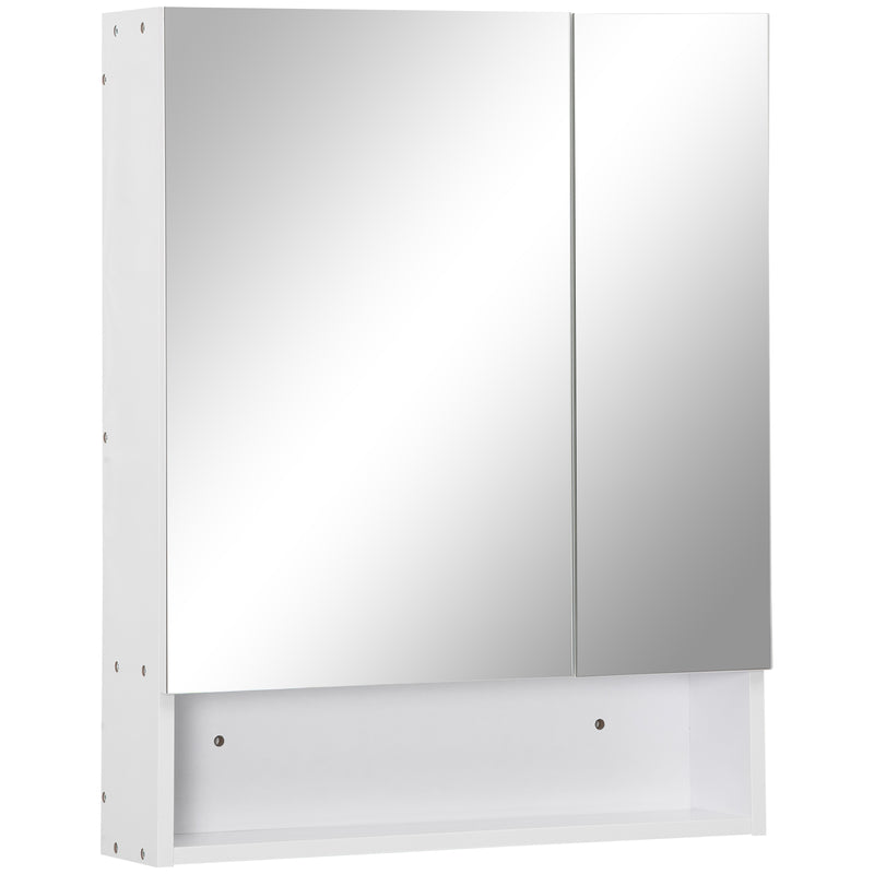 Wall Mounted Bathroom Mirror Cabinet With Adjustable Shelf and Double Doors, White
