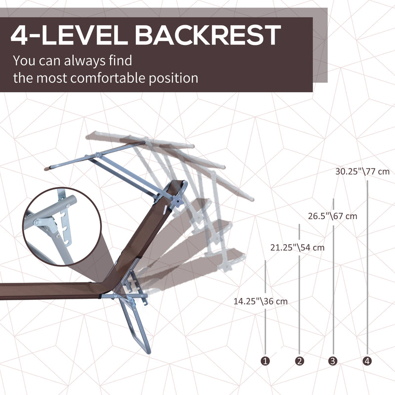Brown 2 Piece Folding Sun Lounger Set with Adjustable Backrest and Sun Shade for Garden