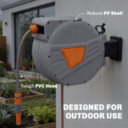 Retractable Garden Hose Reel With 30m Hose for Easy Watering and Cleaning Orange Outsunny