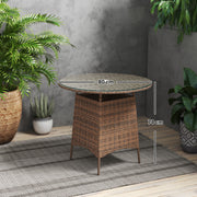 Brown Rattan Garden Coffee Table with Tempered Glass Top and Umbrella Hole by Outsunny