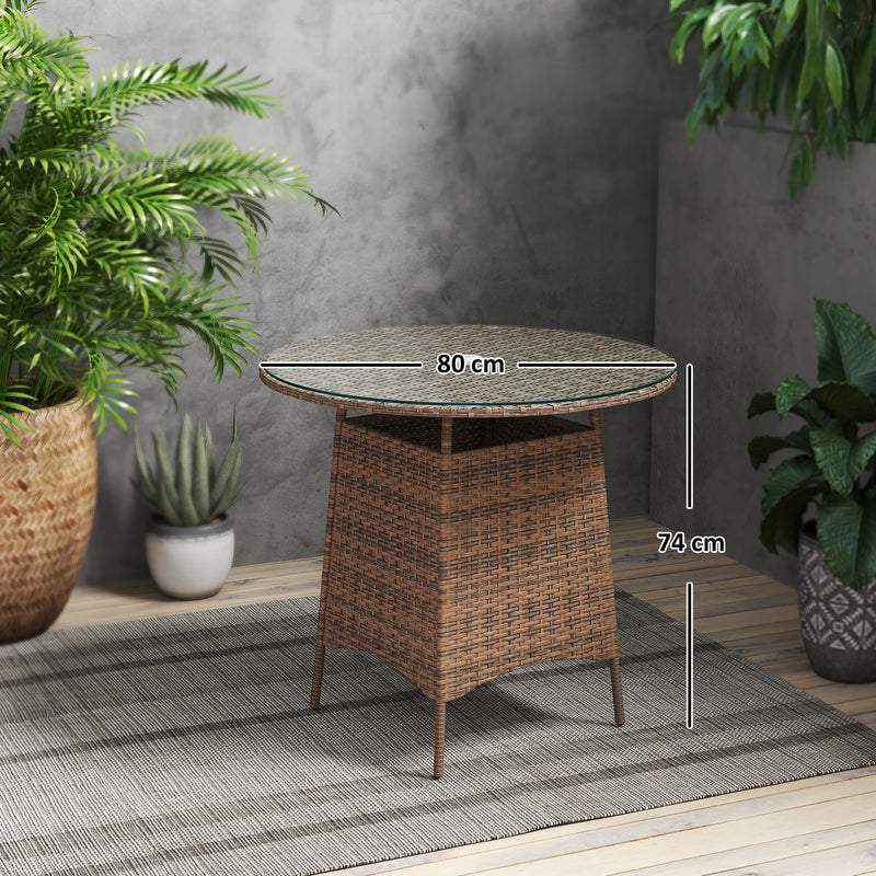 Brown Rattan Garden Coffee Table with Tempered Glass Top and Umbrella Hole by Outsunny