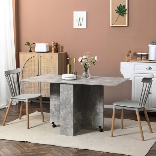 Folding Drop Leaf Dining Table with Storage Shelves and Wheels for Small Kitchens Cement Grey