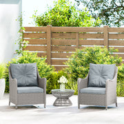 Set of 2 Rattan Garden Chairs with Cushions and High Back for Patio or Balcony, Light Grey