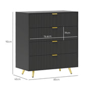 Black Four Drawer Elegant Bedside Table for Bedroom Storage by HOMCOM