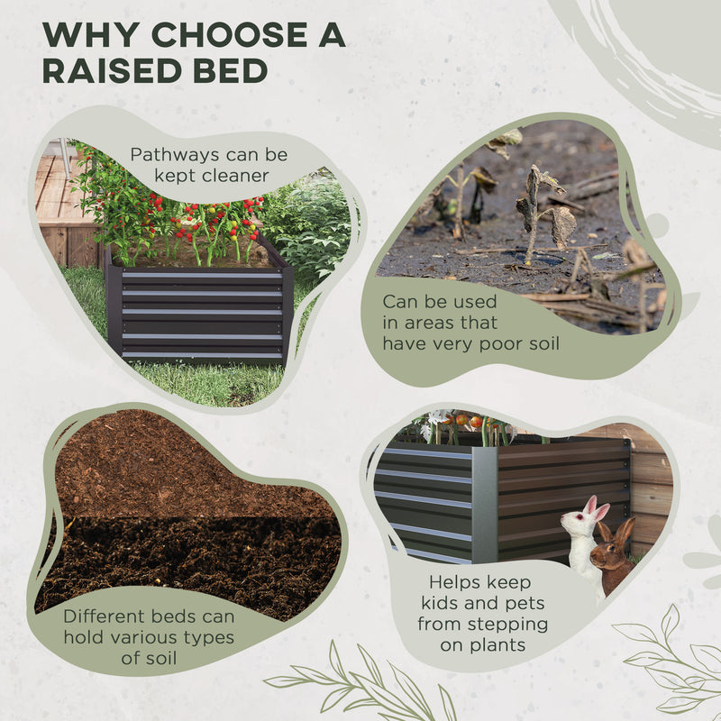 Set of 2 Dark Grey Raised Garden Beds in Steel for Vegetables Herbs and Flowers