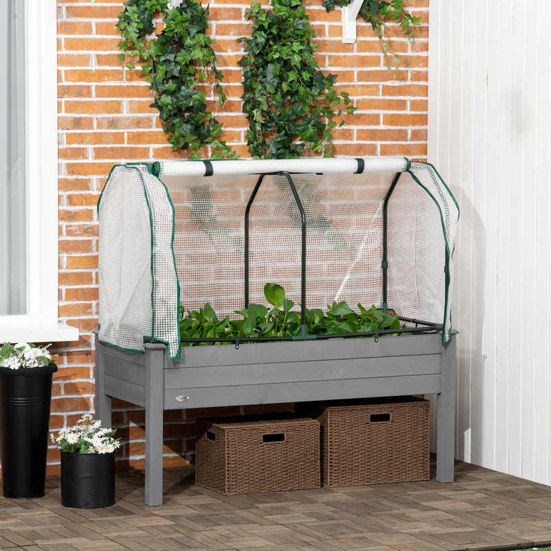 Elevated Wooden Garden Planter Box with PE Cover for Outdoor Use Dark Grey