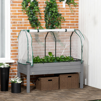 Elevated Wooden Garden Planter Box with PE Cover for Outdoor Use Dark Grey