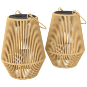 Outdoor Rattan Solar Lanterns Set of 2 for Easy Warm Garden Lighting Brown Outsunny