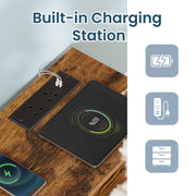 Close-up of the built-in charging station with 2 UK plug sockets and 2 USB ports