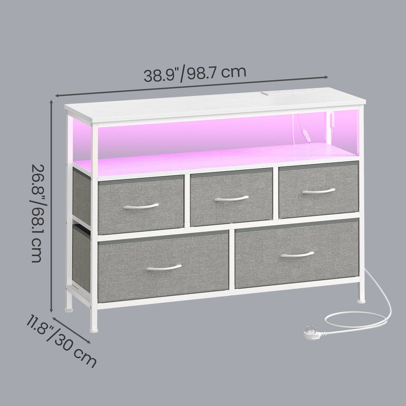 Dimensions diagram showing the dresser at 98.7 x 30 x 68.1 cm