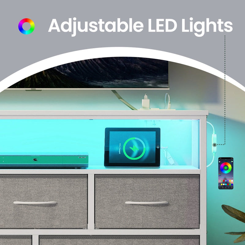 LED shelf lit in turquoise with the colour control app open on a phone