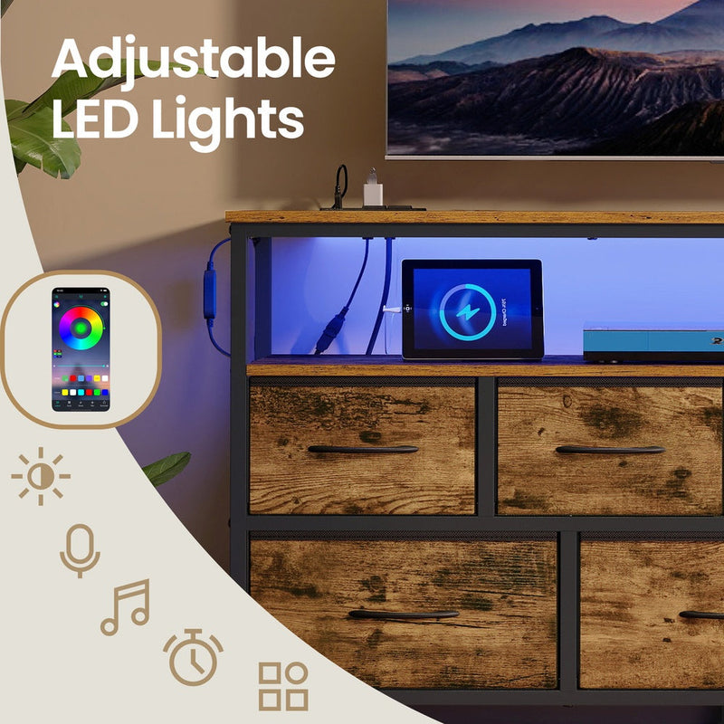 Adjustable LED lighting feature panel showing the colour control app and lit shelf