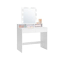 Vasagle white dressing table with adjustable LED mirror and two open drawers of makeup