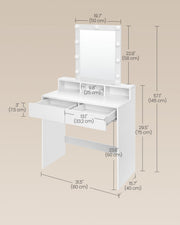 Dimension diagram showing the dressing table at 145 cm high, 80 cm wide and 40 cm deep