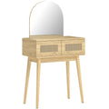 Homcom dressing table with arched mirror, natural wood, on a plain background