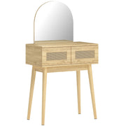 Homcom dressing table with arched mirror, natural wood, on a plain background