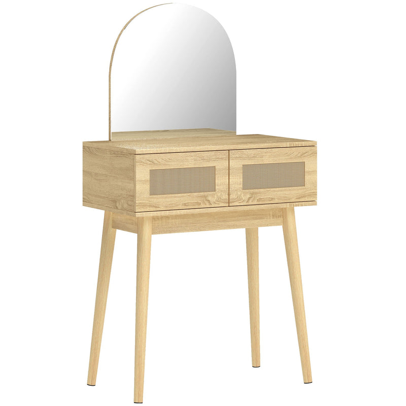 Homcom dressing table with arched mirror, natural wood, on a plain background