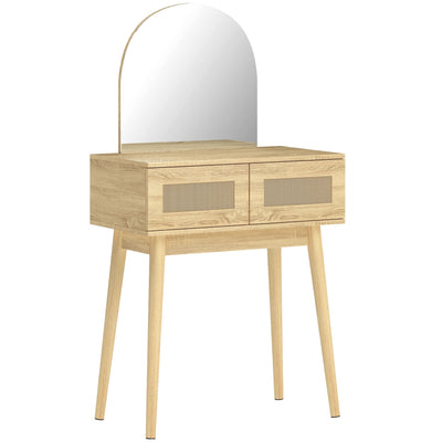 Homcom dressing table with arched mirror, natural wood, on a plain background