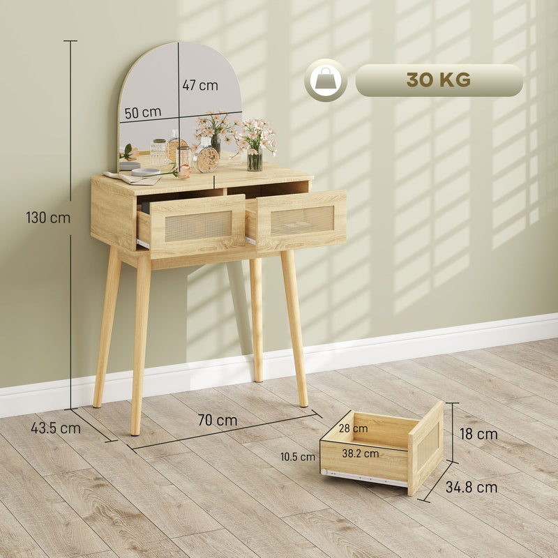 Dimensions diagram for Homcom dressing table, 70 x 43.5 x 130 cm