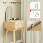 Anti-tip fixing kit for the dressing table shown with a safety diagram