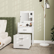 Dressing table and stool seen from a higher angle in a green bedroom