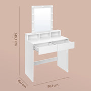 Dimension diagram showing the dressing table at 145.1 cm high, 80.1 cm wide and 40.1 cm deep