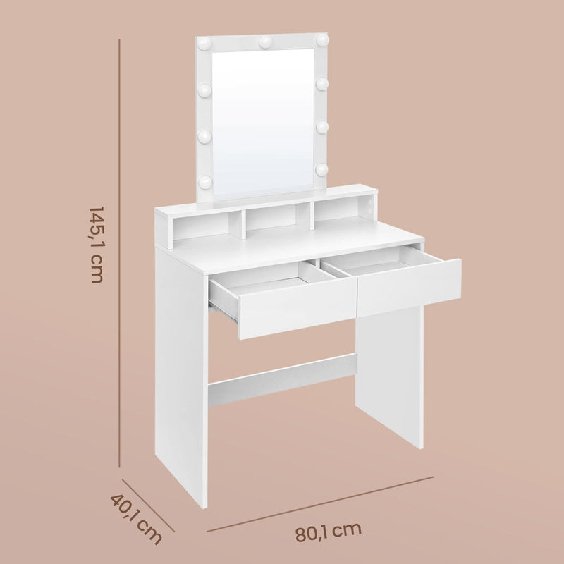 Dimension diagram showing the dressing table at 145.1 cm high, 80.1 cm wide and 40.1 cm deep