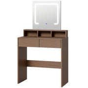 Homcom walnut dressing table with LED mirror and two drawers, studio view
