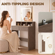 Close-up of the anti-tipping wall-fixing hardware on the back of the dressing table