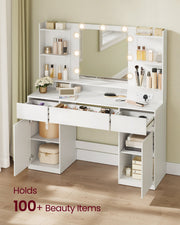All drawers and both cupboards open, filled with brushes, palettes and storage boxes