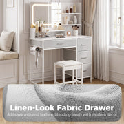 Close-up of a linen-look fabric drawer front on the dressing table