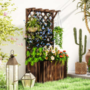 Wooden Planter with Trellis Freestanding Raised Garden Bed with Liner for Outdoor Plants by Outsunny