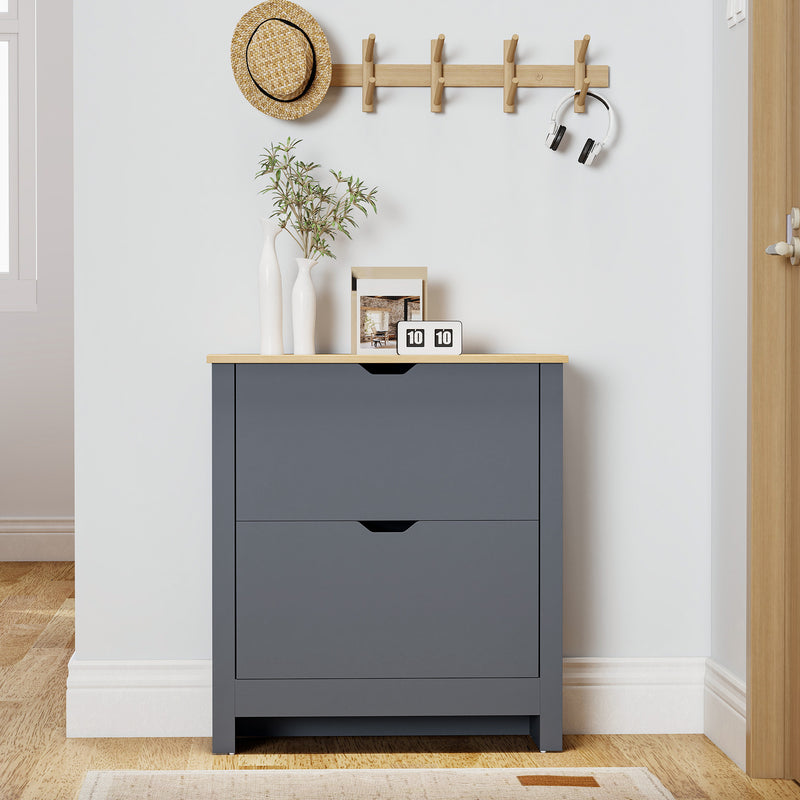 Charcoal Grey Slim Shoe Cabinet For Hallway - 2 Flip Doors Stores Up To 12 Pairs With Adjustable Shelves, 72x26x80cm Homcom