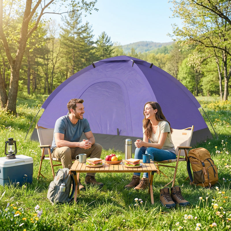 2 Person Camping Tent with Mesh Windows for Fresh Air and Bug Protection Light Purple