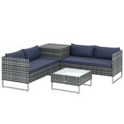 4 Seater Rattan Garden Furniture Set with Storage Box and Coffee Table, Mixed Grey Outsunny