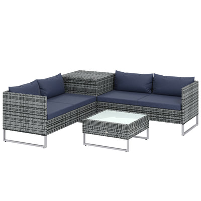 4 Seater Rattan Garden Furniture Set with Storage Box and Coffee Table, Mixed Grey Outsunny