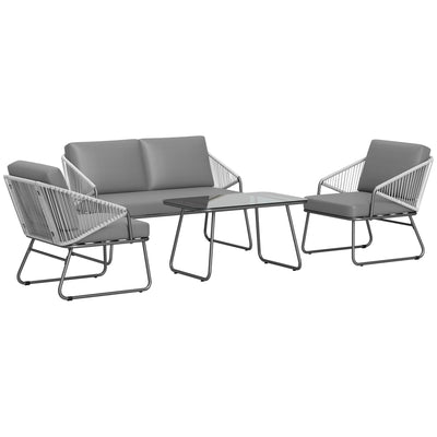 Grey Four Piece Rattan Garden Sofa Set With Strong Panels by Outsunny