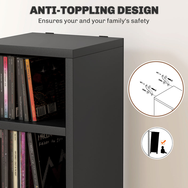 Tall Black CD Storage Tower Holds 204 Discs Slim Media Shelf Unit by HOMCOM